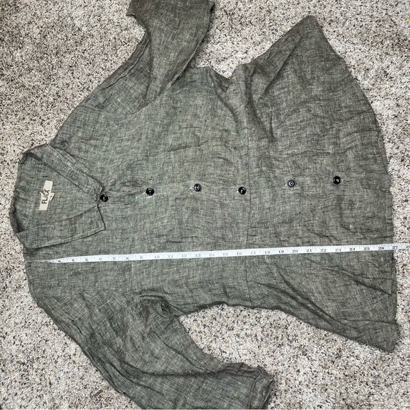 Flax Grey 100% Linen Collared Button Up Shirt Top Blouse Small - Picture 9 of 9